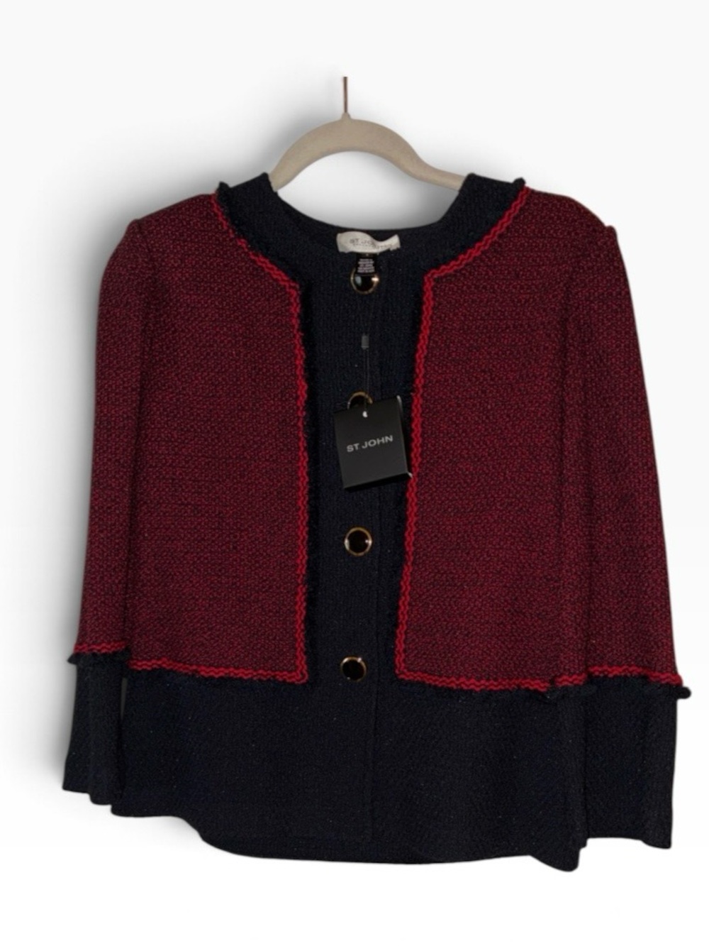 St. John Colorblock blazer/jacket black/red/burgendy wool rayon Sz 6